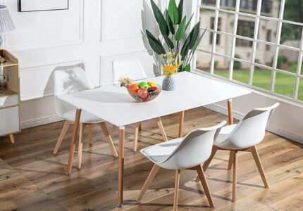 DORAFAIR Rectangular Dining Table White Kitchen Table Modern