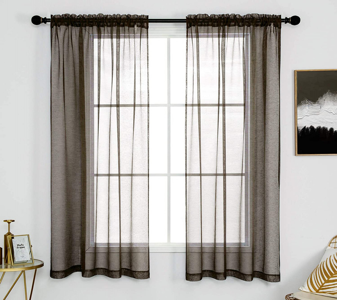 DUALIFE Brown Sheer Curtains " Length for Small Windows,  Pack Short  Sheer Window Curtains for Living Room, 5 x  Inch, Chocolate Brown