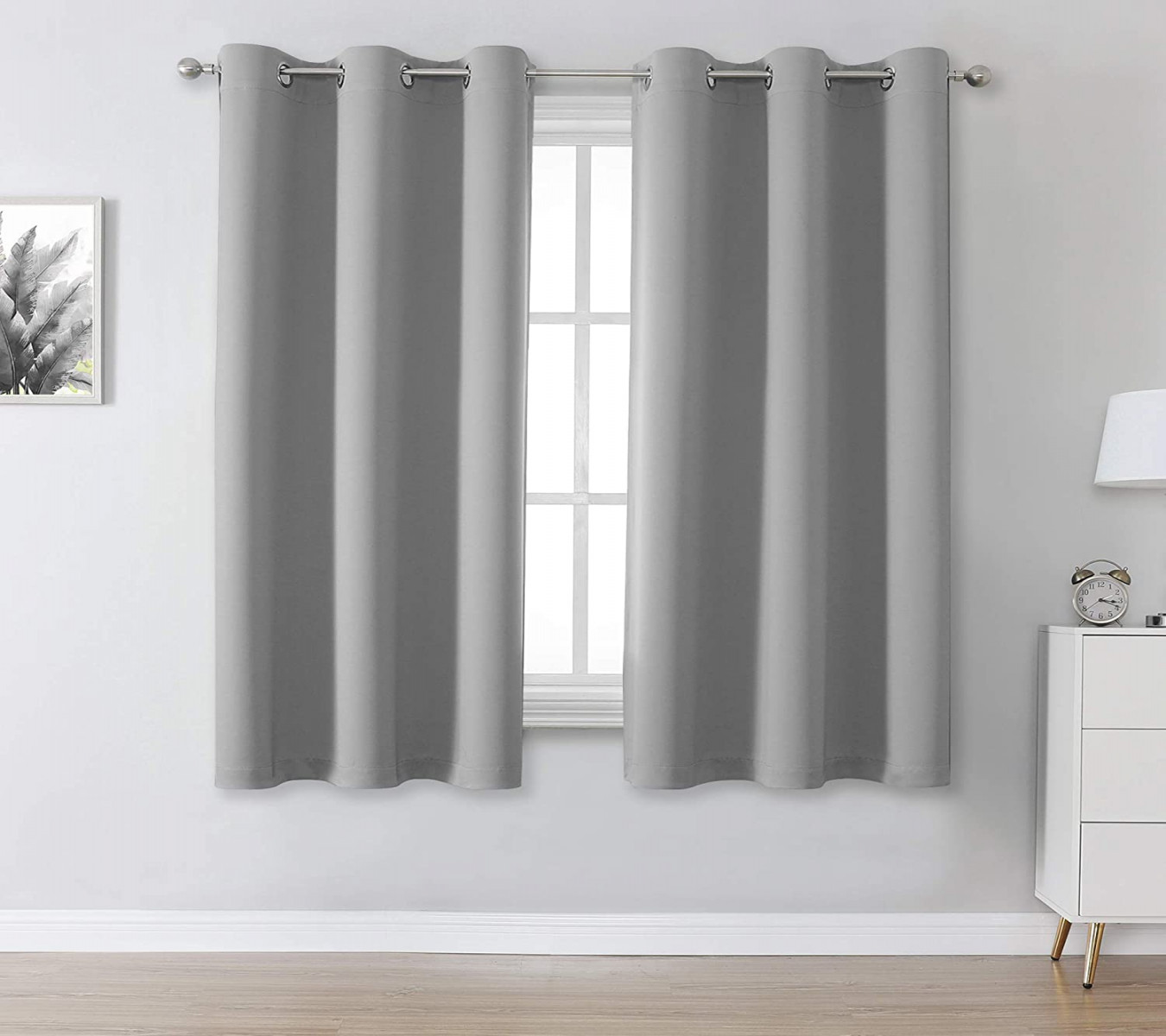 DUALIFE Light Grey Blackout Curtains Short Eyelet Curtains " x " Length   Pack Thermal Insulated Solid Energy Efficient Room Darkening Bedroom