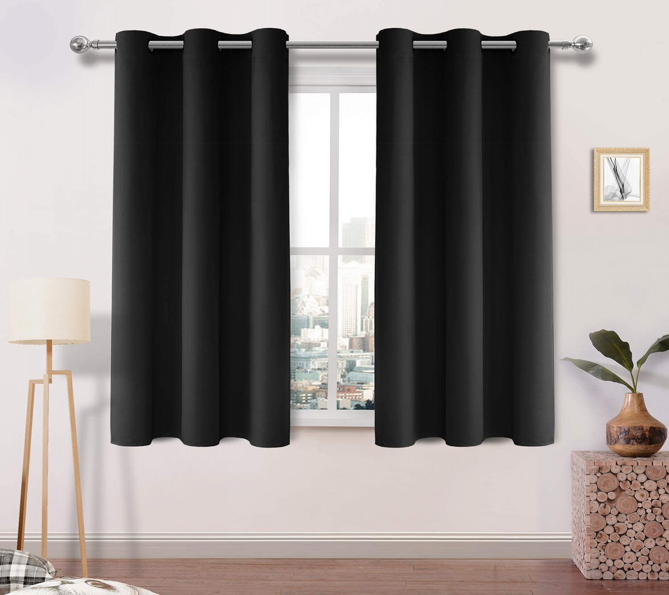 DWCN Blackout Curtains Room Darkening Thermal Insulated Grommet Window  Curtain for Bedroom Living Room  x  Inch  Panels Black Thick Curtain
