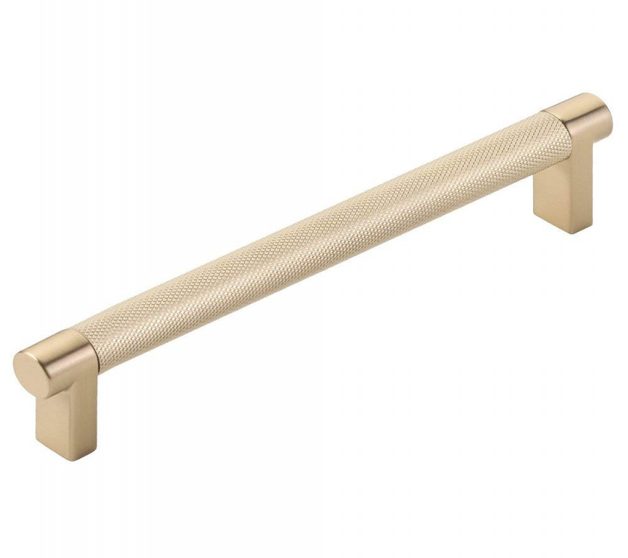Emtek Select Knurled Cabinet Pull with Satin Brass (US) Stem Finish -  Choice of Size - 8055.RECUS