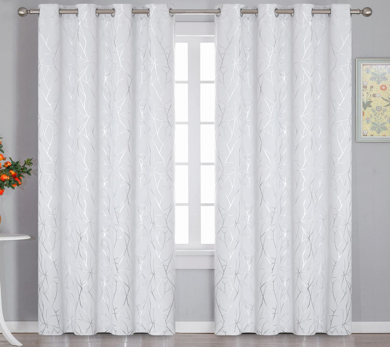Estelar Textiler Grey White  Inch Long Window Curtains Room Blackout  Curtains Shade Heat Insulated Light Reducing Curtains for Living Room W  x