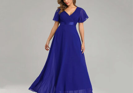 Evening Dresses V-Neck Ruffle Chiffon Formal Evening Dress Robe Fiesta  Dress for Wedding Party (Colour : Royal Blue, US Size : )
