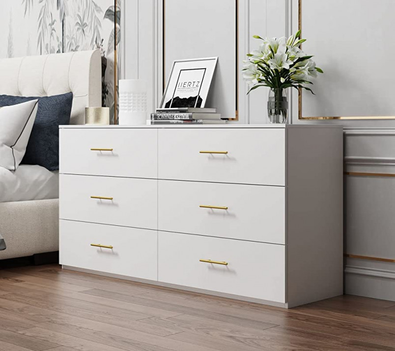 FAMAPY Chest of Drawers  Drawer Chest Wood Dresser, Gold Metal Handles,  Modern & Contemporary, White Dresser for Bedroom (.”W x 5.”D x 3