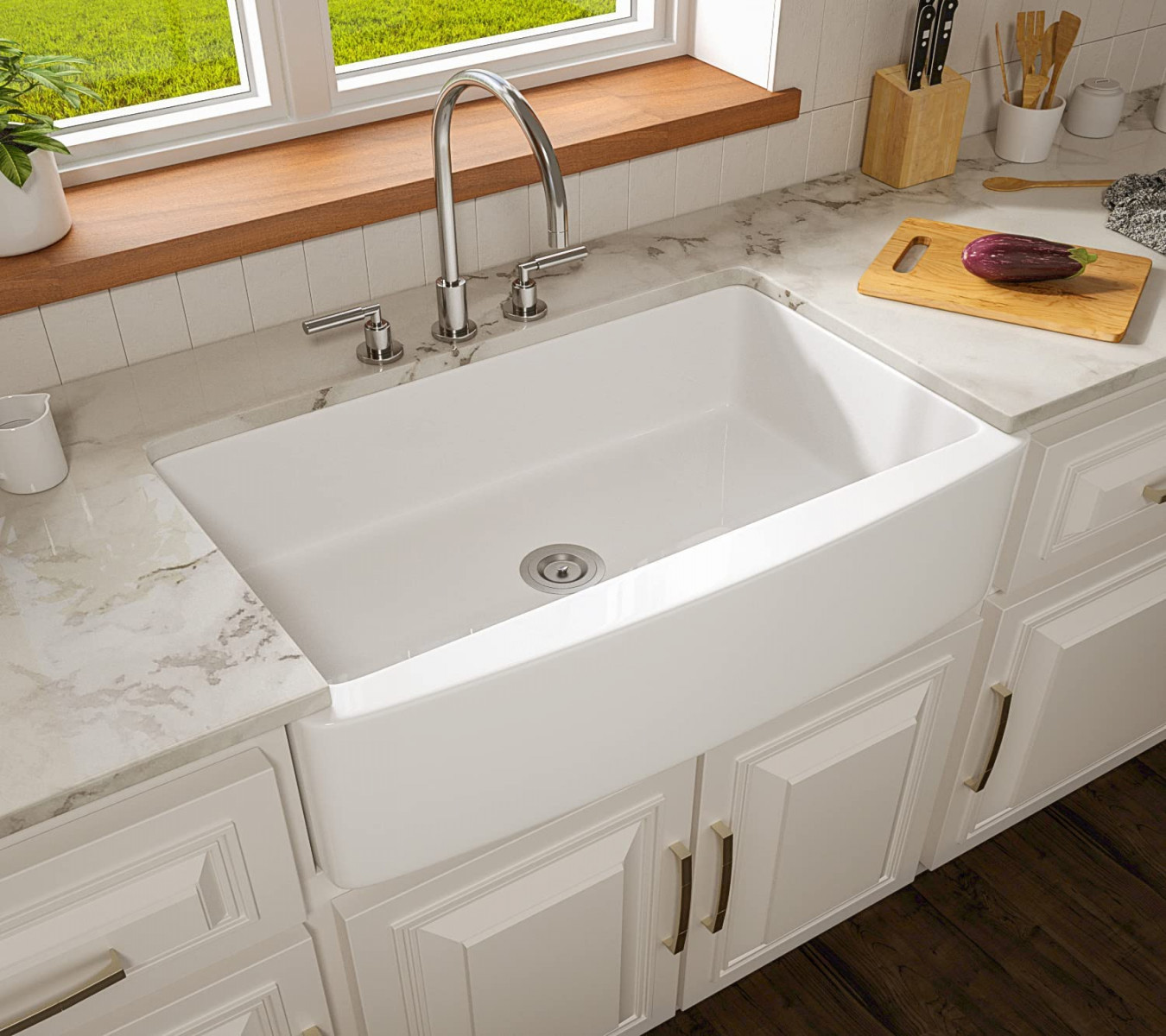 Farmhouse Kitchen Sink - Enbol xcm White Porcelain Apron Front  Undermount Kitchen Sink Single Basin PA21
