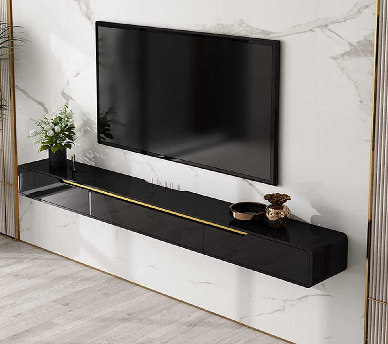 FPIGSHS TV Lowboard, TV Cabinet Modern TV Lowboard Board Hanging Wall  Multimedia Wall Shelf TV Cabinet Media Console Made of MDF Wood for Home  and
