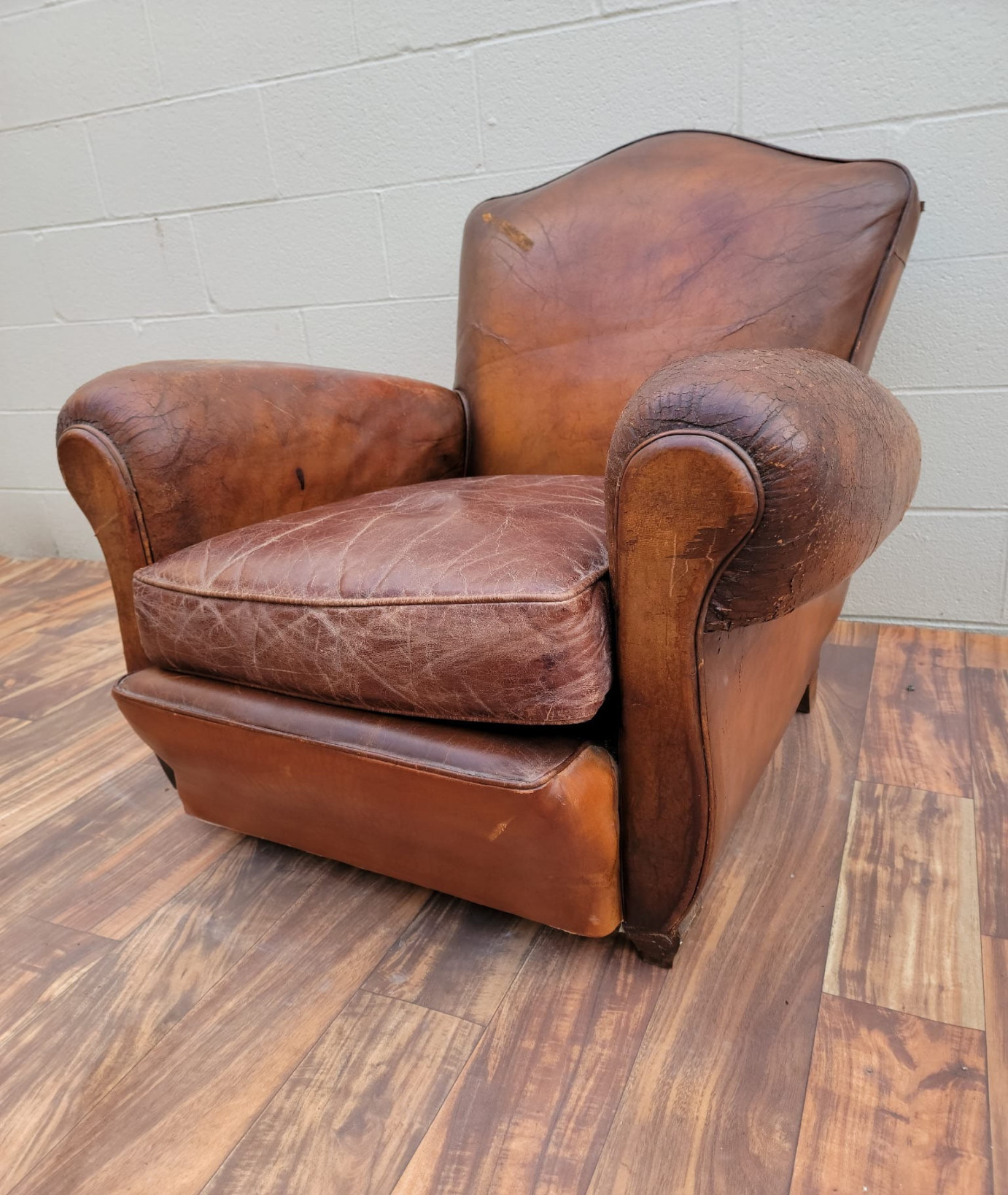 French Art Deco Distressed Brown Leather Club Chair - Etsy