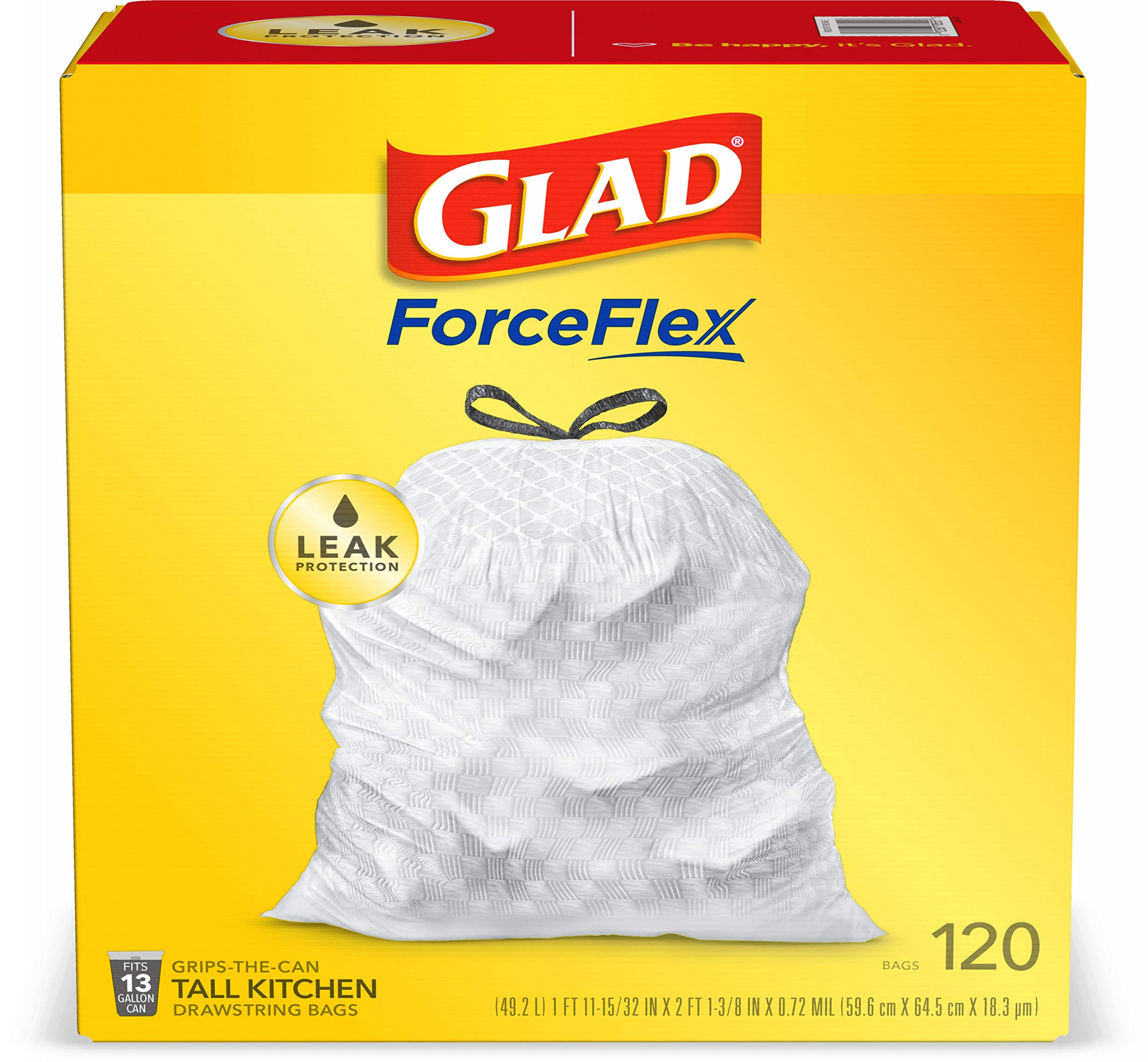 Glad® ForceFlex Tall Kitchen Drawstring Trash Bags –  Gallon White Trash  Bag, Unscented –  Count (Package May Vary)