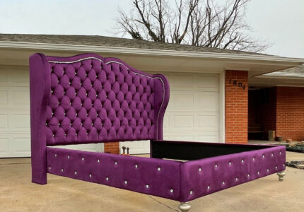 Glam Velvet Bed Frame Tufted Curvy Luxe Tall Upholstered - Etsy
