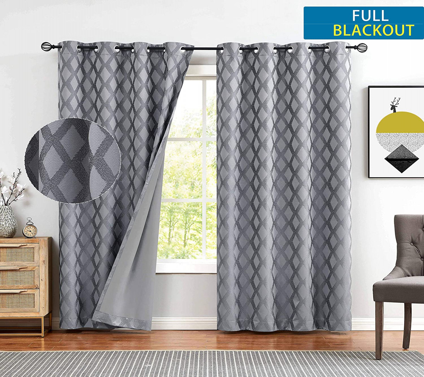 Grey Curtains % Blackout Curtains for Bedroom Geometric Pattern Window  Panels " Length Room Blackout Curtains for Living Room  Panels 5" W x