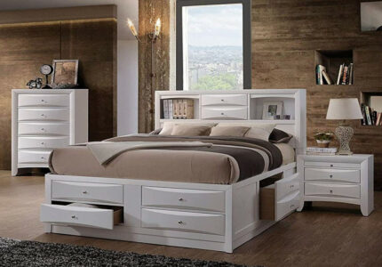 HABITRIO Full Bed with Storage, Solid Wood Full Size Bed Frame with  Headboard ( Bookcase,  Drawers), Footboard ( Drawers), Rail with   Drawers,