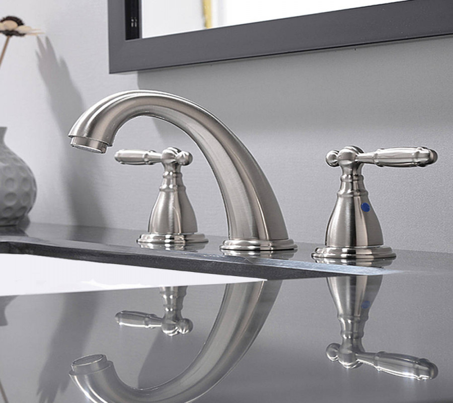 Handle Satin Polished  Inch  Hole Widespread Bathroom Faucet Brushed  Nickel Bathroom Vessel Sink Faucet With Pop Up Drain