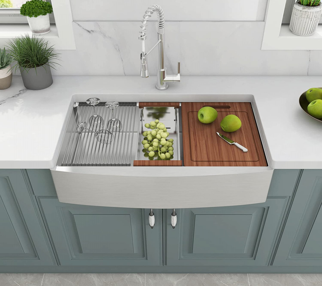Hercate  Farmhouse Sink " x " Stainless Steel Workstation