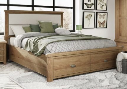 Heritage King Size Bed Frame with Upholstered Headboard & End Drawers