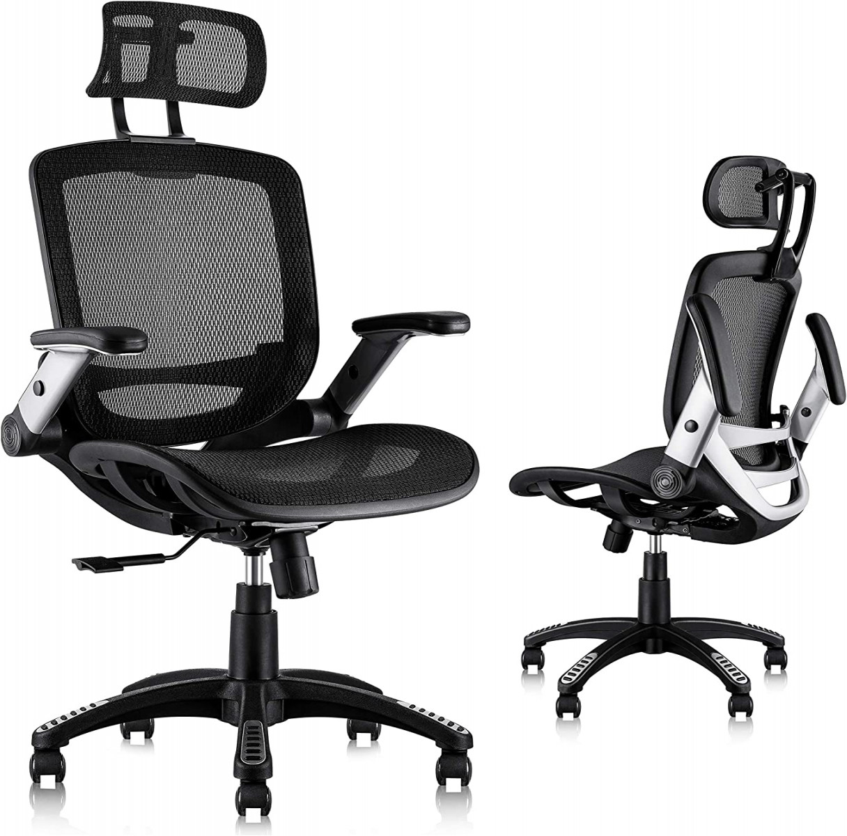 Home Office Chair, Ergonomic Swivel Desk Chair with Armrest, Headrest and  Lumbar Support, Adjustable Mesh Computer Chair with Rocker Function, Load