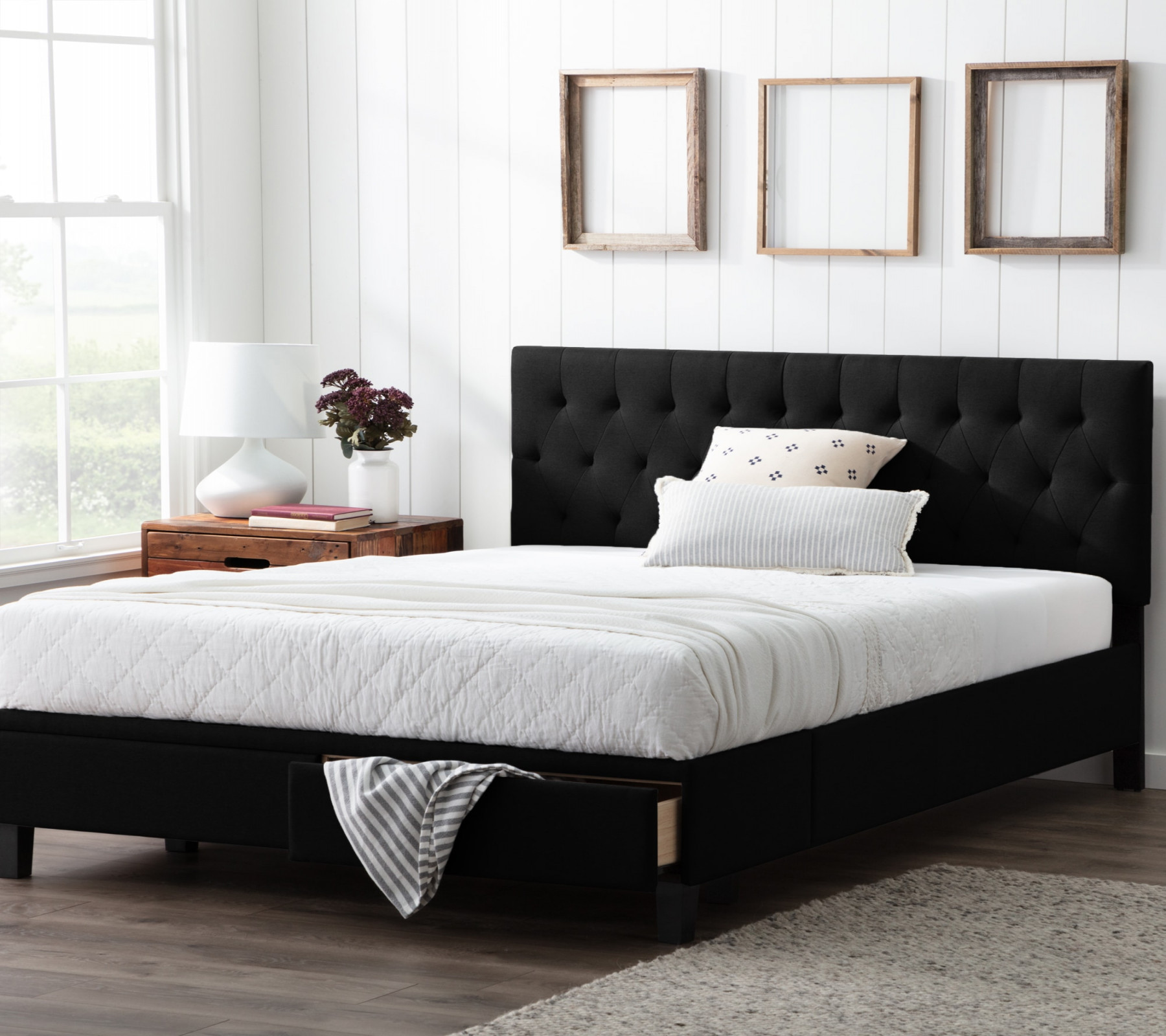 Homfa Queen Bed Frame With Headboard, Modern Upholstered Platform