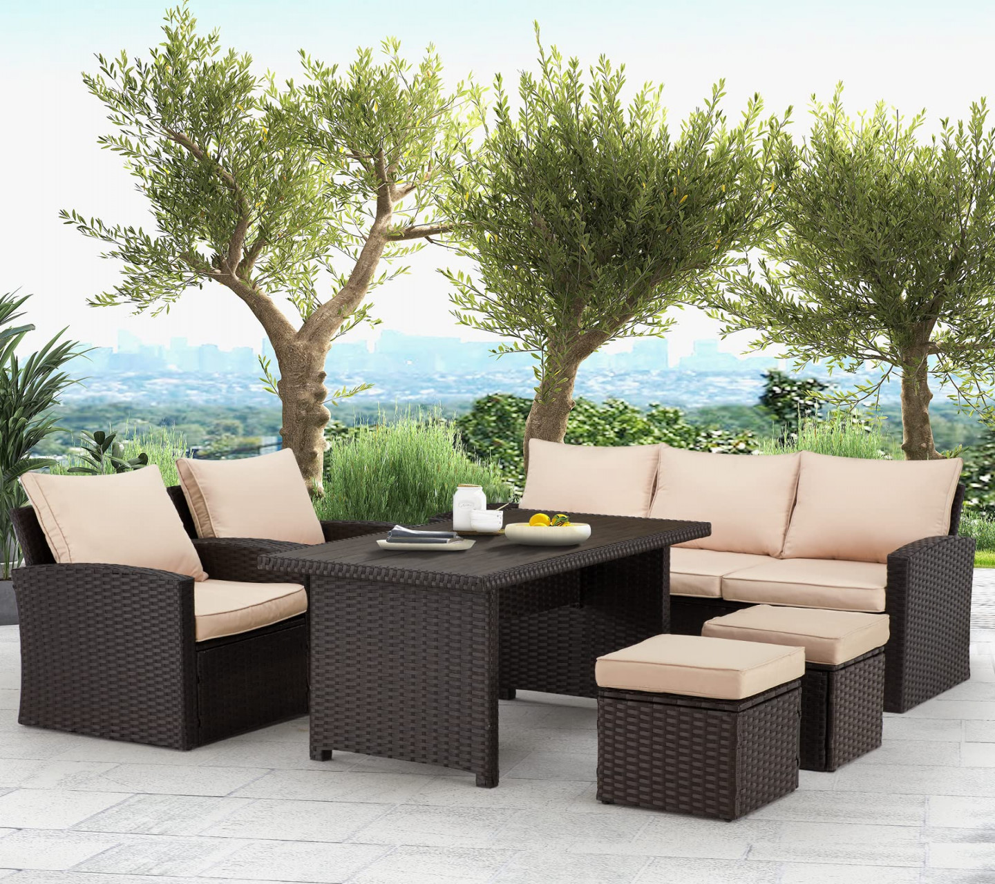 HOMREST  Pieces Patio Furniture Sets Clearance, Patio Dining Sofa Set  Outdoor Sectional Sofa Conversation Set All Weather Wicker Rattan Couch  Dining
