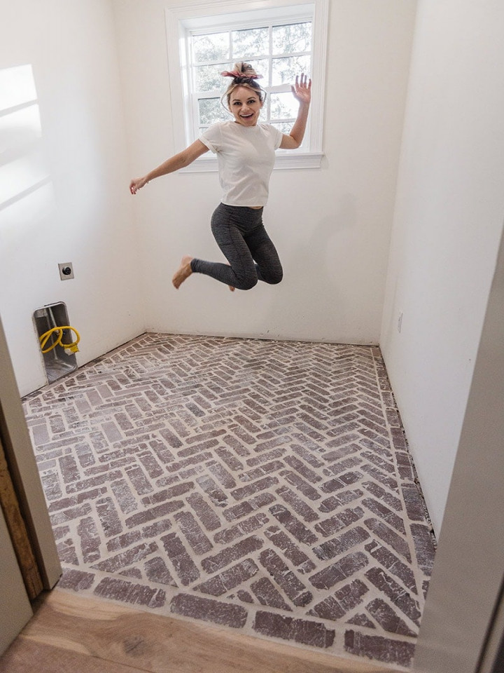 How to install herringbone brick floor tile - Jenna Sue Design