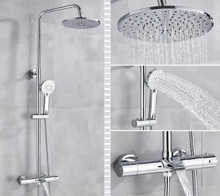 Huin Bathroom Tap Chrome Rain Shower Head Thermostatic Bath Faucet Wall  Mounted Bath Shower Mixer Tap Shower Faucet Shower Set