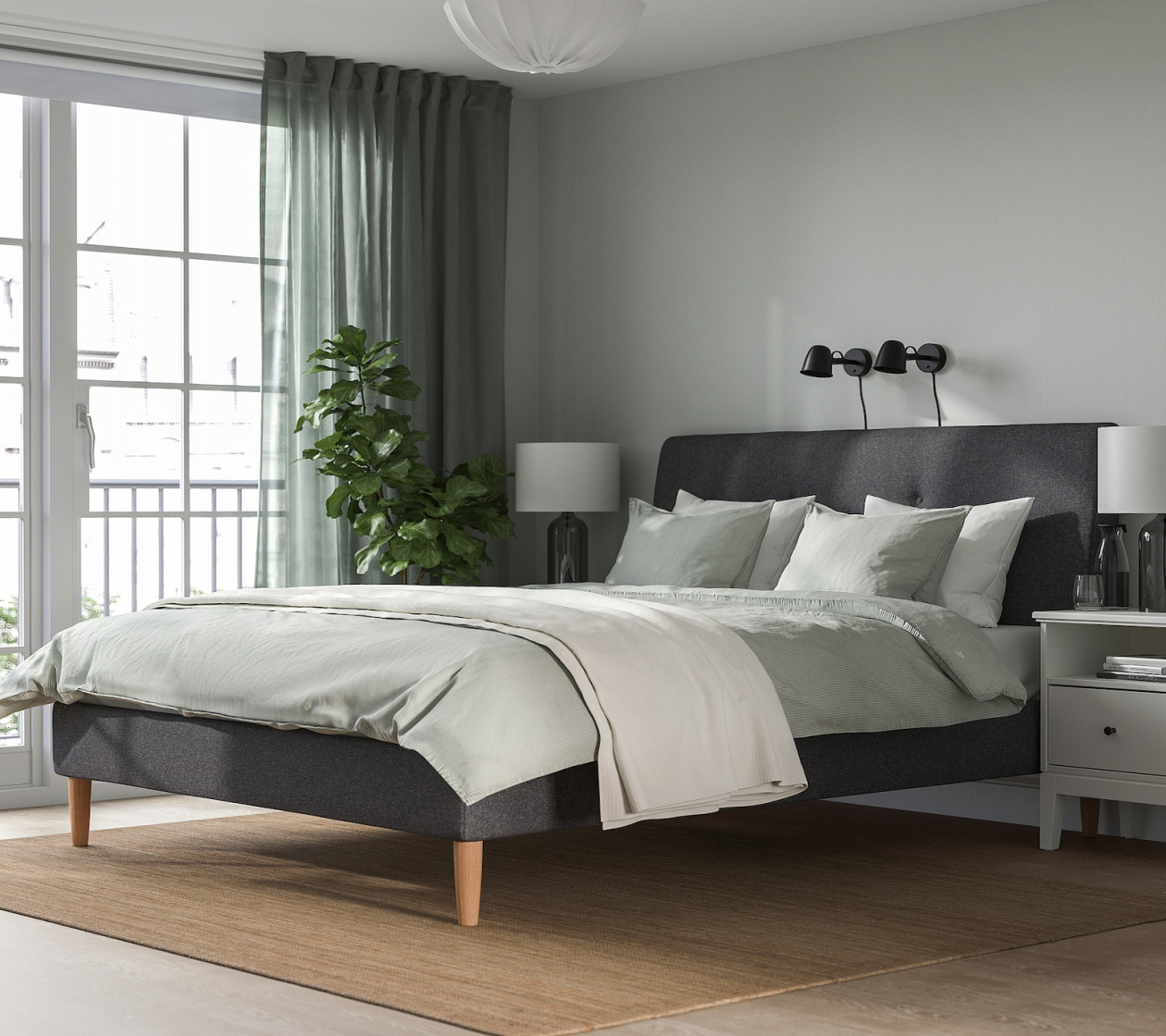 IDANÄS Upholstered bed frame, Gunnared dark grey, x cm - IKEA