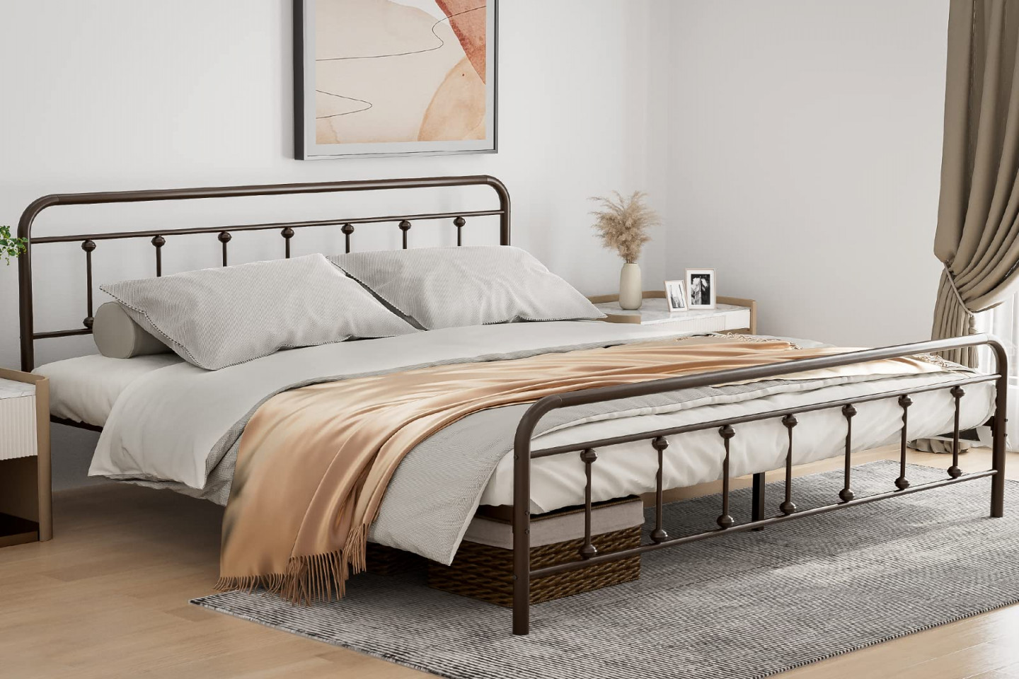 IKIFLY California King Size Metal Platform Bed Frame with Headboard &  Footboard, Strong Steel Slats, Mattress Foundation, Victorian Vintage  Style, No