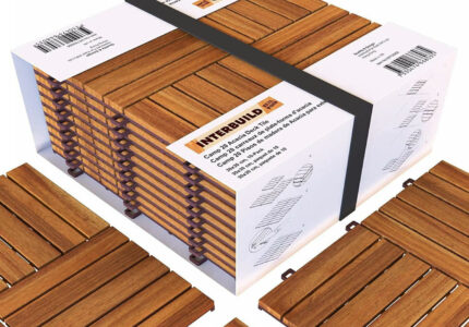 INTERBUILD Acacia Floor Tiles  ×  cm Golden Teak Wood Patio & Balcony   Tiles =