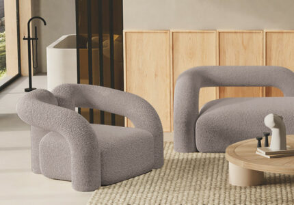 Japandi Boucle Accent Chair Shaggy Sessel für Wohnzimmer, Grau -  Wohnzimmermöbel - Homary DE