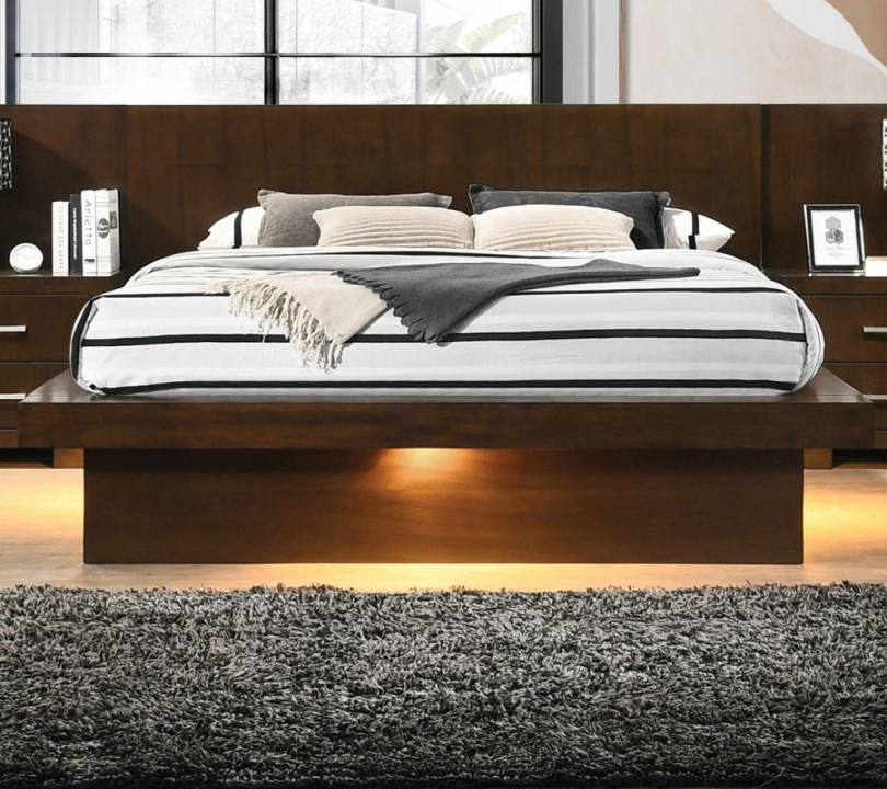 Jessica California King Platform Bed with Rail Seating Cappuccino