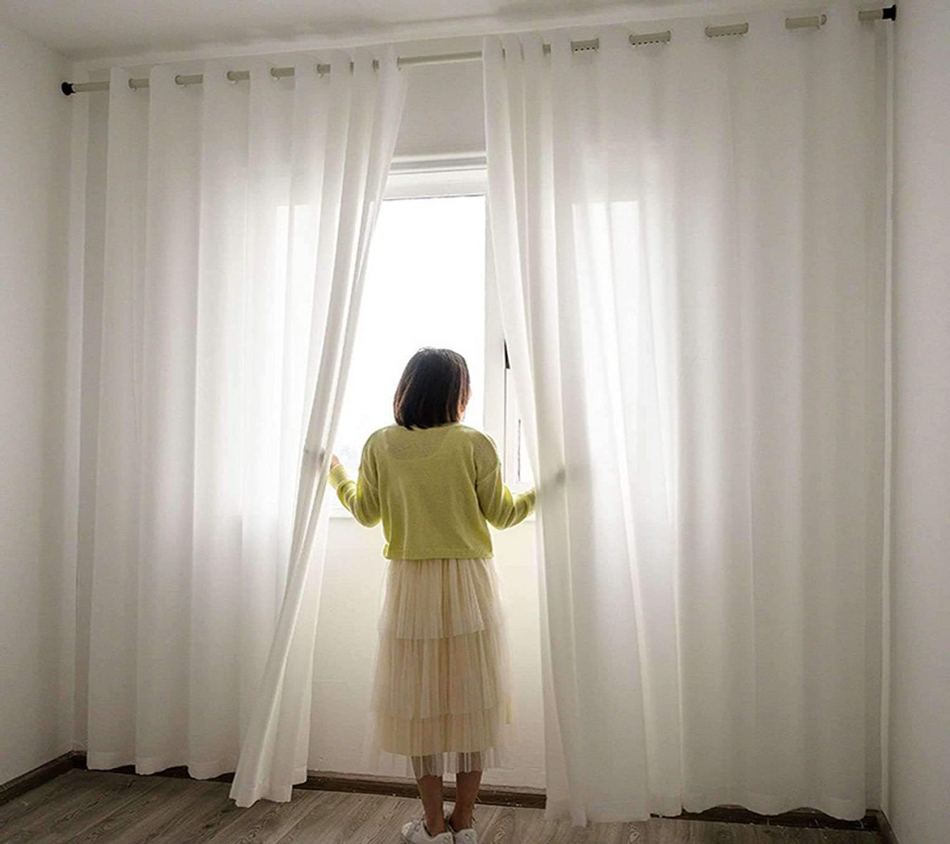 JHLD White Curtain  Panel Yarn, Translucent Canvas Curtains for