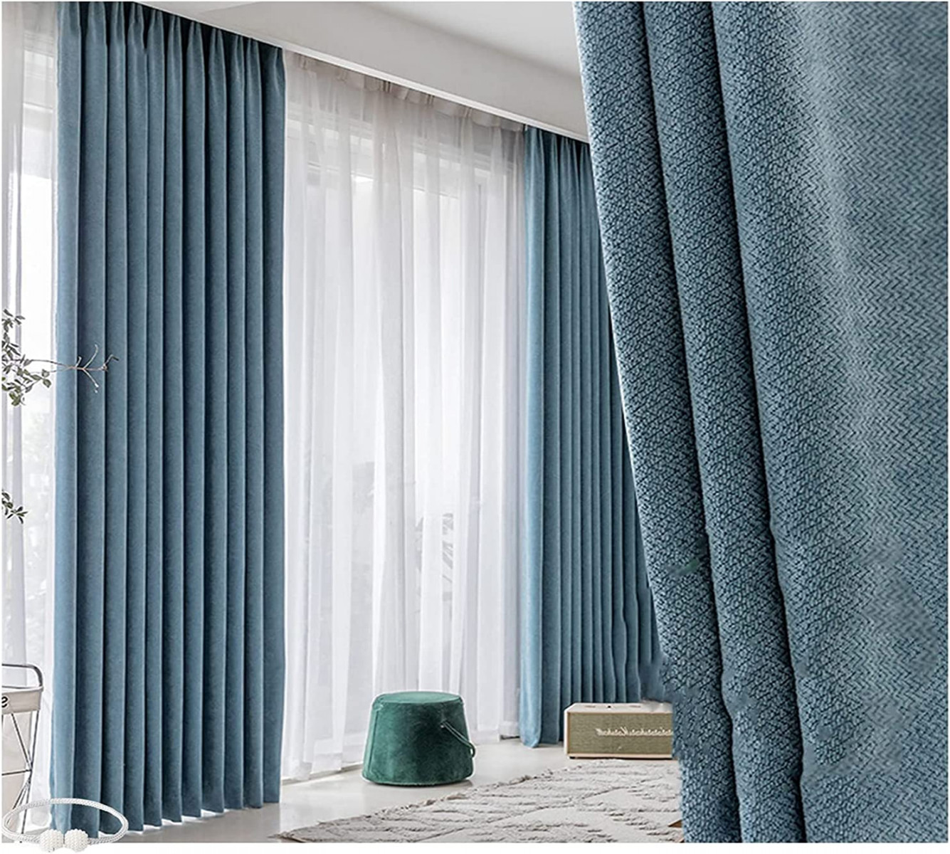 JUANstore Elegant Blue Blackout Curtains - Triple Woven Microfibre