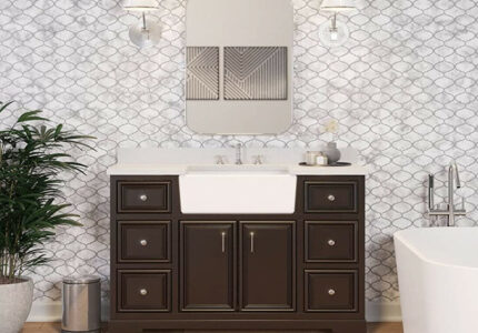 Kitchen Bath Collection Zelda -inch Farmhouse Vanity (Quartz/Chocolate):  Includes Chocolate Cabinet with Stunning Quartz Countertop and White
