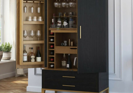 Lausanne -Tone Solid Wood Modern Tall Black Bar Cabinet Armoire