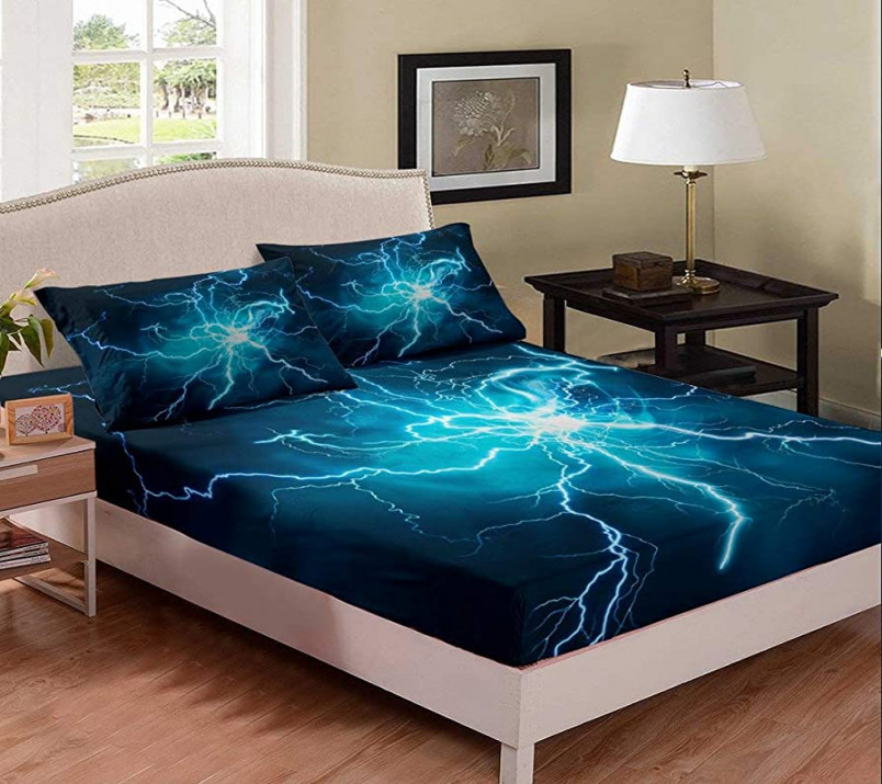 Lightning Cool Bed Sheet Kids Boys Girls Twin Shiny Theme Bedding Set  Modern Light Blue Bedding Microfiber Bed Sheets Fitted Sheet Bed Covers