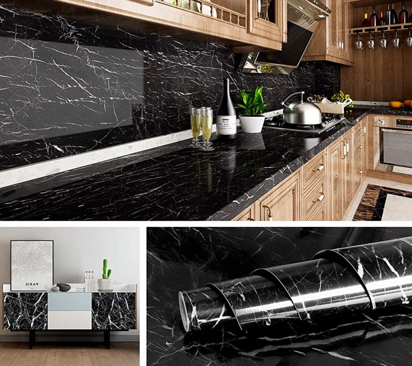 Livelynine Black Marble Wallpaper for Kitchen Counter Top Covers Black  Countertop Peel and Stick Contact Paper for Countertops Waterproof Desk  Dresser