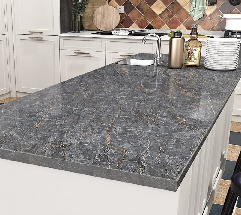 Livelynine Dark Grey Marble Contact Paper for Countertops