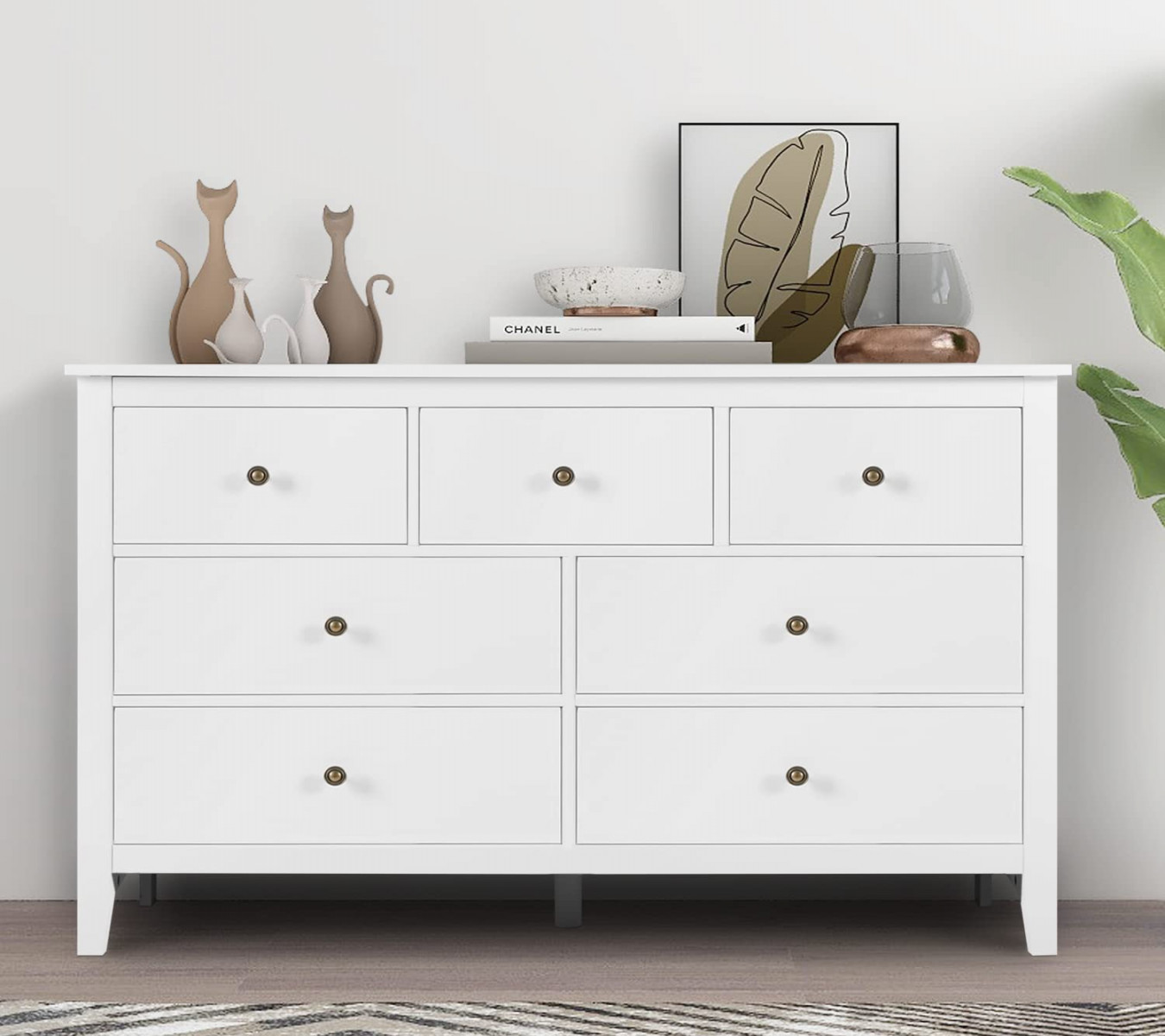 LTMEUTY White Dresser for Bedroom - Modern Bedroom Dresser with  Drawers,  Wooden Horizontal Dresser, Chest of Dresser