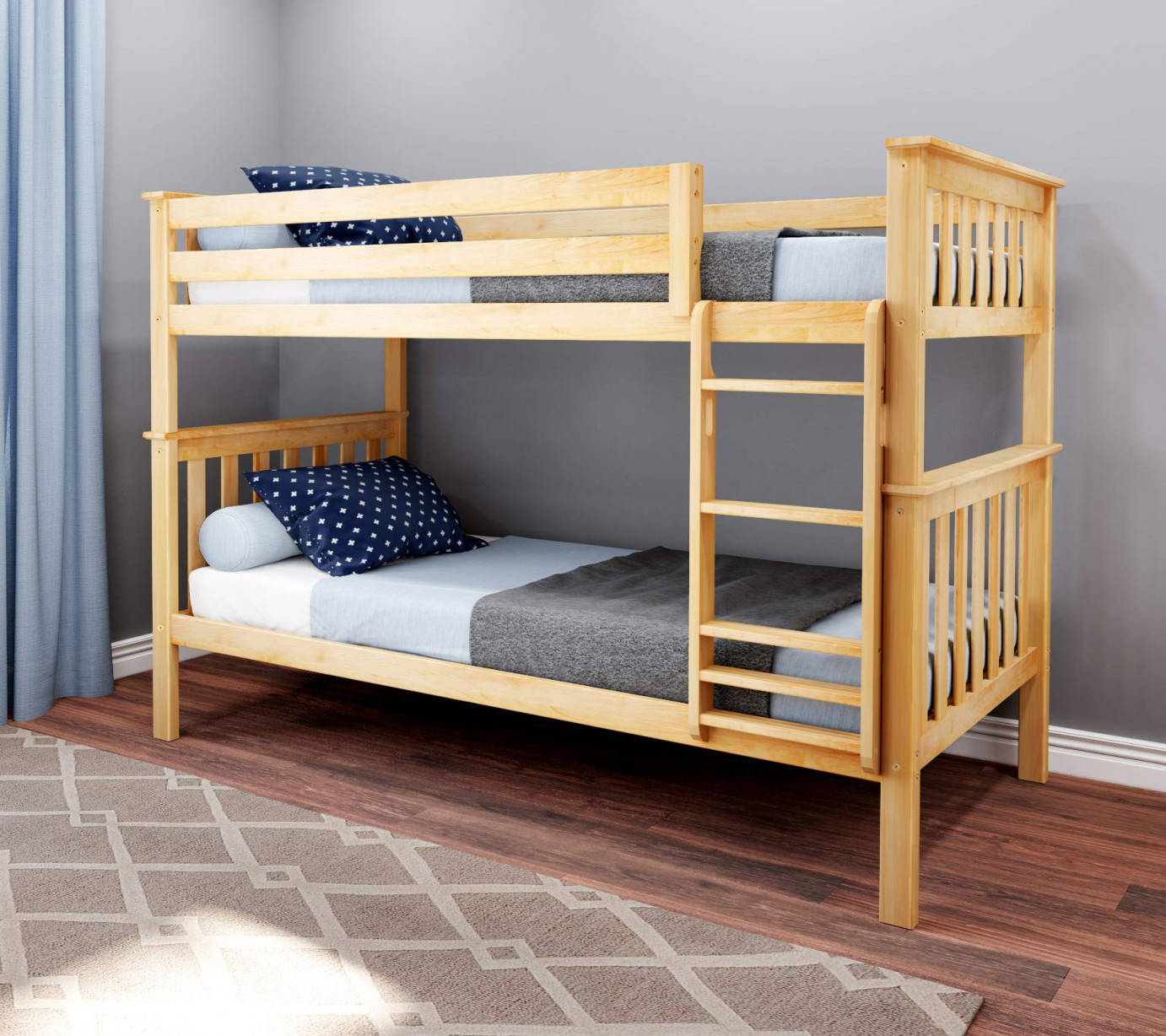 Max & Lily Bunk Bed, Twin-Over-Twin Wood Bed Frame For Kids, Natural