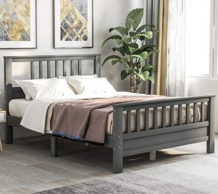 MERITLINE Full Bed Frame, Platform Wood Bed Frame with Headboard, No Box  Spring Needed (Grey, Full)