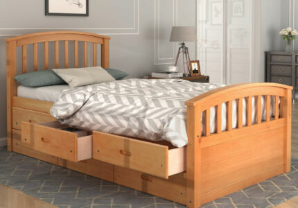 MERITLINE Wood Twin Bed with Storage Platform Bed with  Drawers and  Headboard and Footboard Captain Bed for Kids, Twin