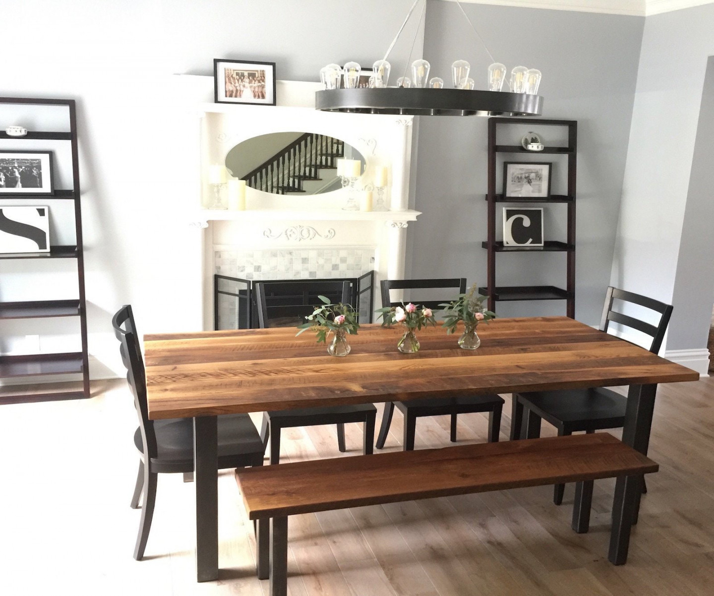 Modern Dining Table / Industrial Reclaimed Wood and Post Metal