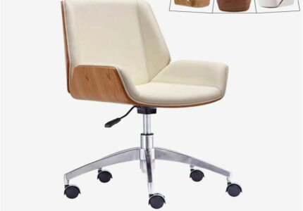 Modern Mid Century Office Desk Chair with Cipri Leather Padding, Height  Adjustable, Armless Swivel Chair, Wheelchair with Wheels and Medium  Backrest,