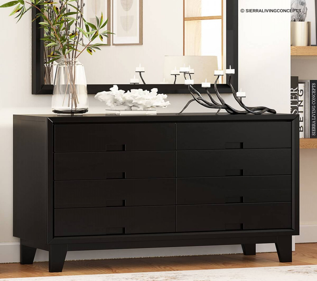 Modern Simplicity Solid Wood Black Bedroom Dresser With  Drawers