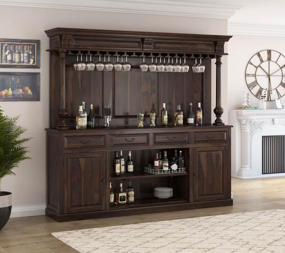 Nahant Rustic Solid Wood  Drawer Dining Room Bar Buffet with Hutch