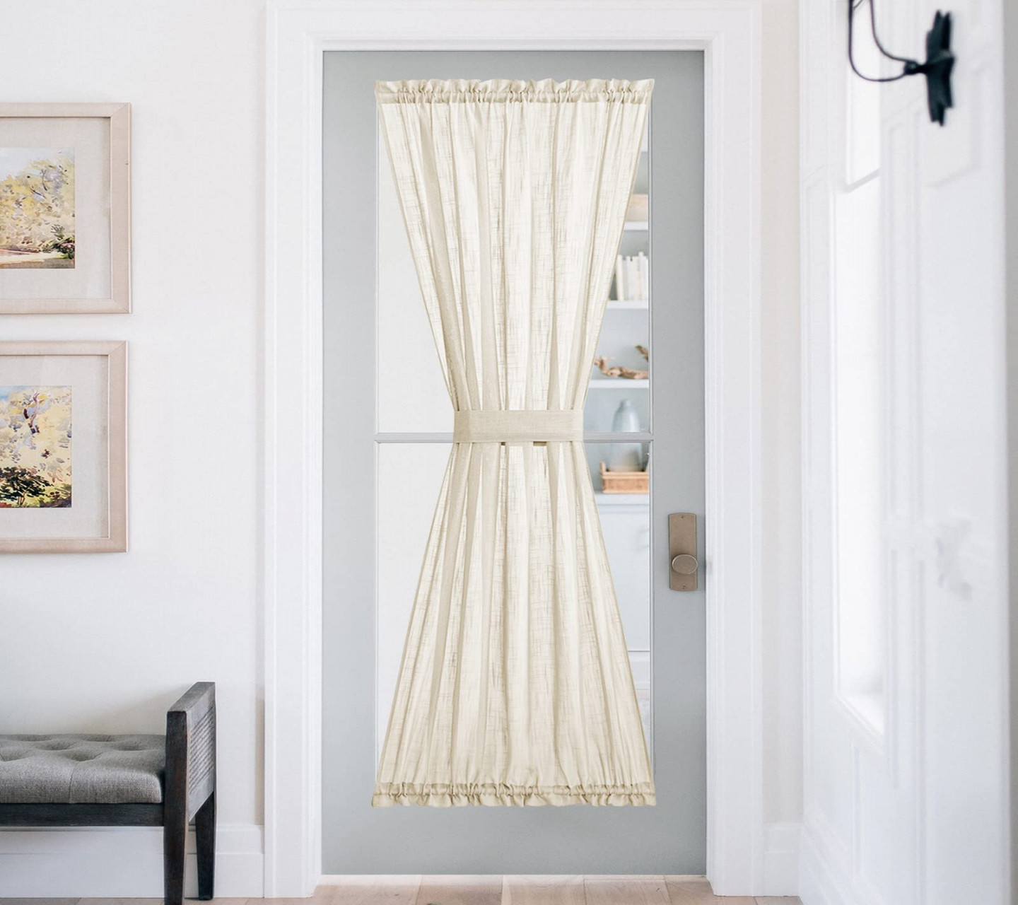 NICETOWN Privacy Door Panel Curtain - Linen Textured French Door Curtain  Semi Sheer Front Door Panel Tieback for Kitchen Door ( inches W x   inches