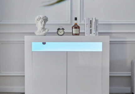 OFCASA White High Gloss Sideboard Chest of Drawers  Doors Cabinet