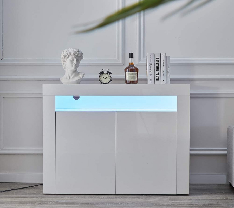 OFCASA White High Gloss Sideboard Chest of Drawers  Doors Cabinet