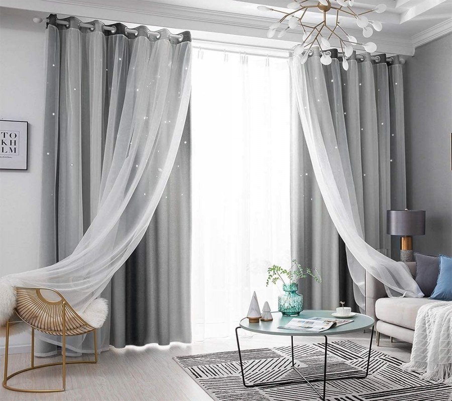 Opaque Blackout Curtains, Star Curtains, Double Layer Star Curtains with  Voile Curtains for Girls, Bedroom, Living Room, Children