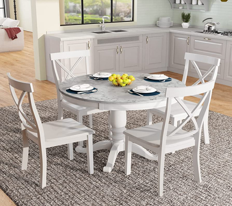 Piece Round Dining Table Set, Marble Top Kitchen Table Sets Dinette Set  for  Include Marble Veneer Round Kitchen Table and  Chairs for Small  Space