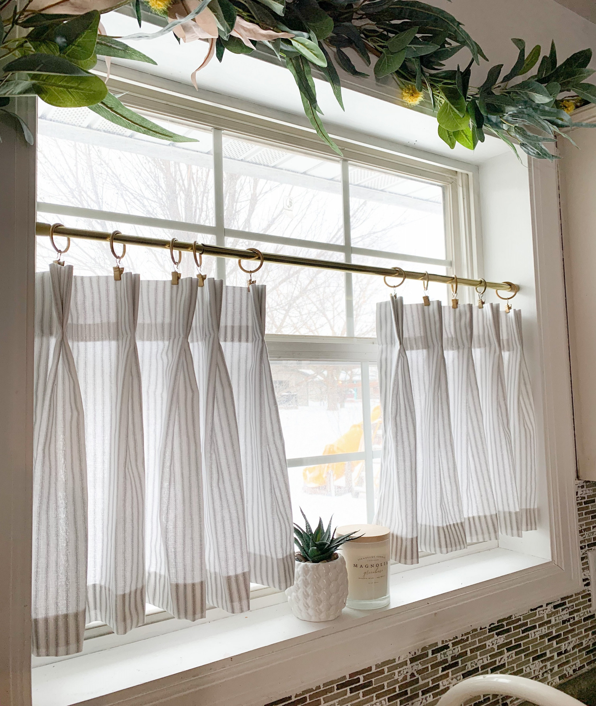 Pleated ticking striped Cafe Curtain Tier Curtains Kitchen - Etsy