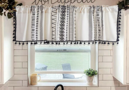 Polibobao Black and White Boho Tassel Kitchen Valances for Windows, Modern  Cotton Linen Farmhouse Rod Pocket Bathroom Curtain Valance Window